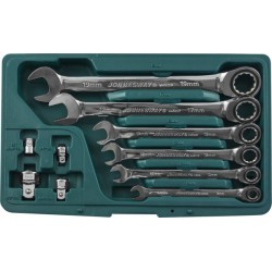 JONNESWAY W45110S Набор ключей комбинированных трещоточных 8-19 мм и адаптеров, 10 предметов